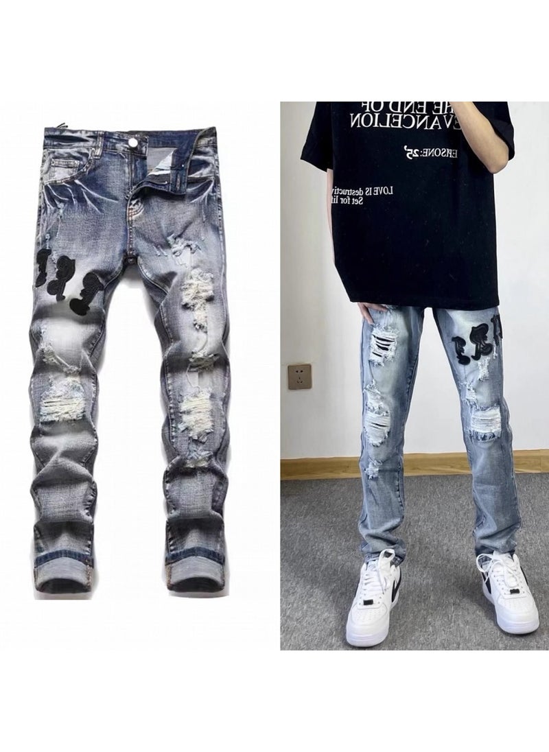 High Street Embroidered Ripped Jeans Slim Fit Trendy 7735 [Hole] Blue - pzsku/ZAC63B11188B796C0F706Z/45/_/1730880445/d5fc7e1f-081a-408c-9c97-93c0c111952e