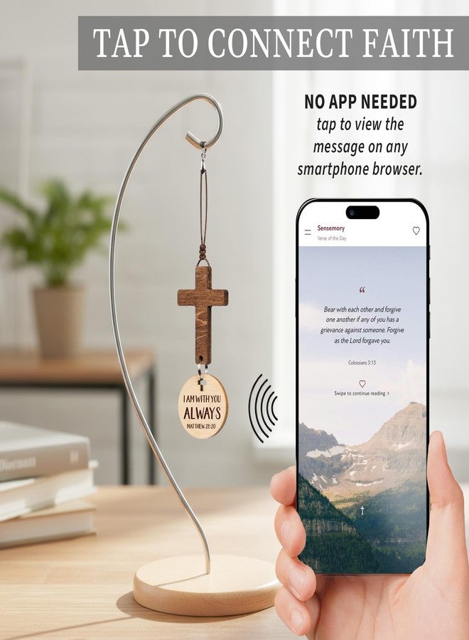 DINIZON Wood Cross Decor - Tap For Daily Bible Verse - Easter Religious Gifts For Women, Men, Mom, Dad, Decorative Standing Cross Christian Mothers Day Gifts, Hanging Jesus Faith Spiritual Decoration - Image 2