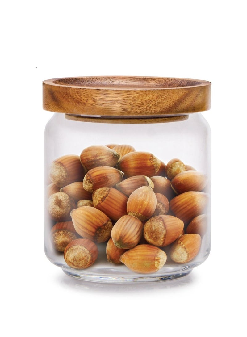 BILLI Glass Canister with Stackable Wooden Lid (Small) 500ML - Image 2