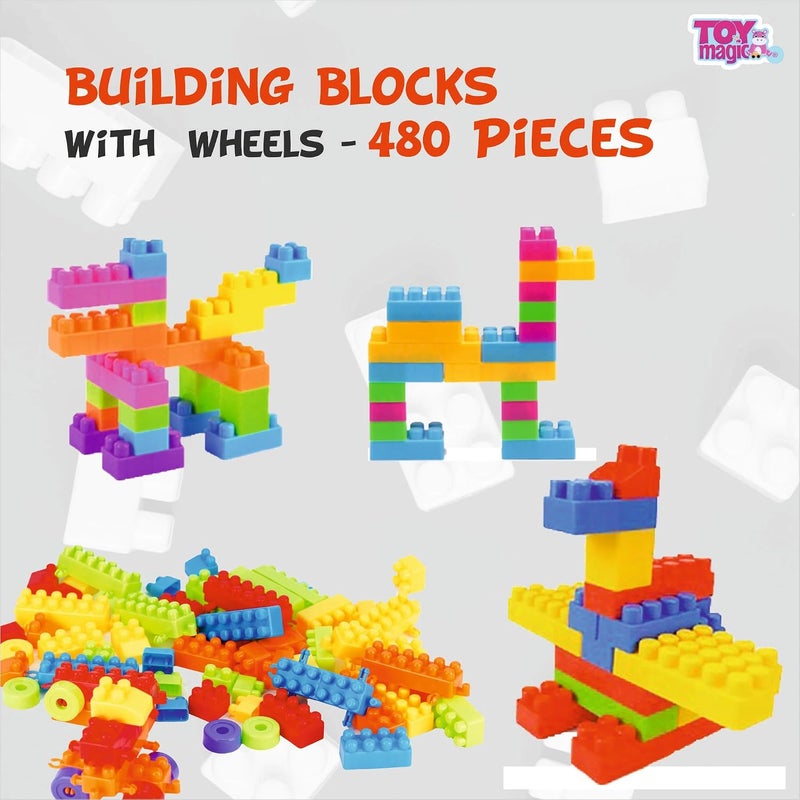 ToyMagic Building Blocks with Wheels for Kids - 480 Pcs STEM Learning Set with Wheels, Colorful Interlocking Blocks for Building Cars, Robots, and More - Safe Non-Toxic Building Toy for Ages 3+ - Image 5
