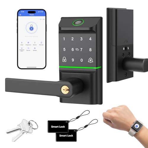 Mypin Keypad Smart Door Lock with Handle Keyless Entry Deadbolt for Front Door Smart Auto Lock Deadbolt with PhoneWatch App Control Biometric Fingerprint Gate Handle with 7 Ways to Unlock - Image 1