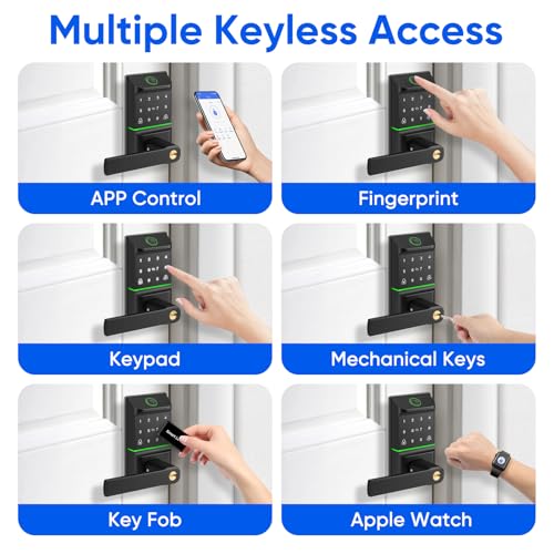 Mypin Keypad Smart Door Lock with Handle Keyless Entry Deadbolt for Front Door Smart Auto Lock Deadbolt with PhoneWatch App Control Biometric Fingerprint Gate Handle with 7 Ways to Unlock - Image 3