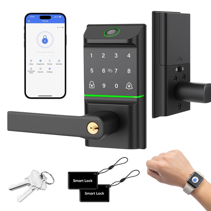 Mypin Keypad Smart Door Lock with Handle Keyless Entry Deadbolt for Front Door Smart Auto Lock Deadbolt with PhoneWatch App Control Biometric Fingerprint Gate Handle with 7 Ways to Unlock - Image 2