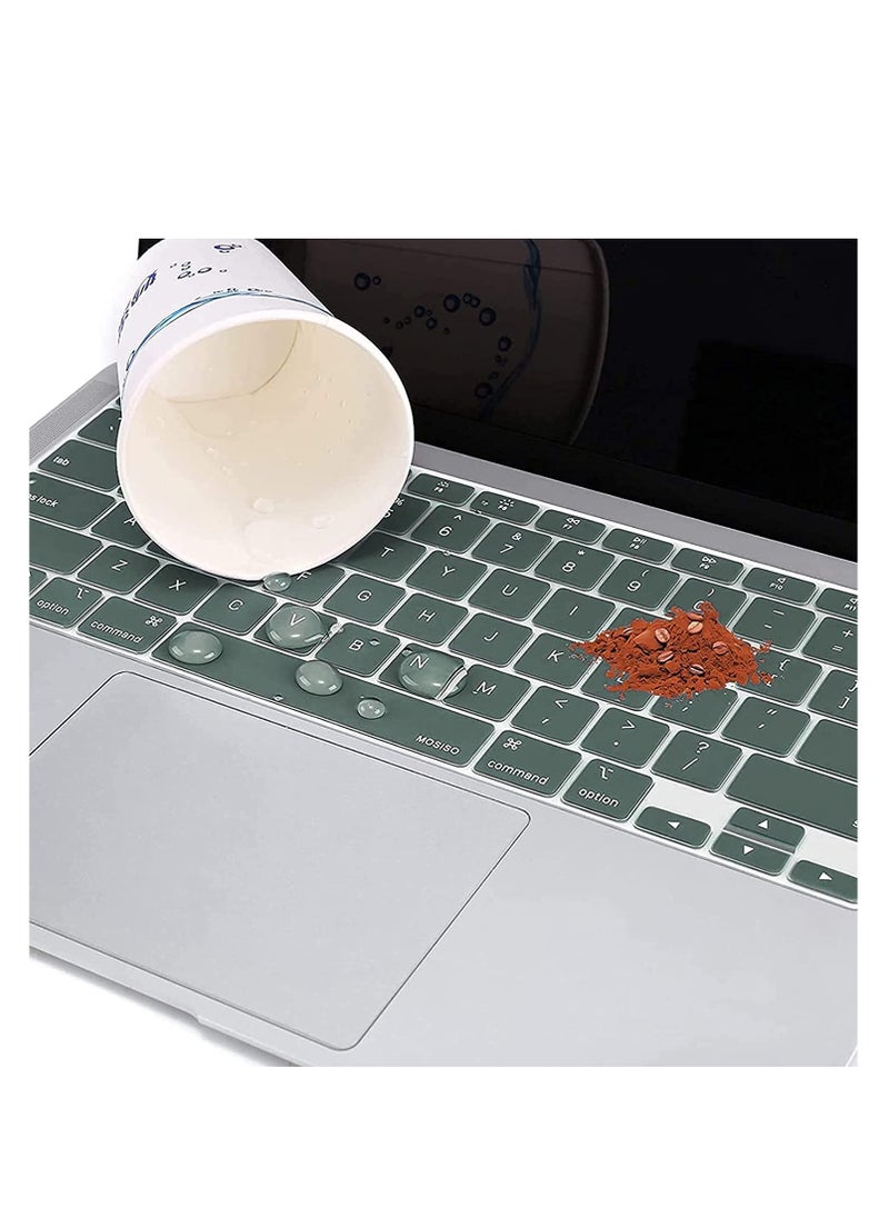 Generic Silicone Keyboard Cover For MacBook Air 13.6 inch M2/M3/M4 Chip A2681/A3113/A3240& 15 Macbook Air M4/M3/M2 A3241/A3114/A2941 &MacBook Pro 14/16 M4 M3 M2 M1 A3112/A3185/A3401/A2918/A2992/A2779/A2442/A3403/A3186/A2991/A2780/A2485, Dark Green Silicone Skin Protector  - Image 3