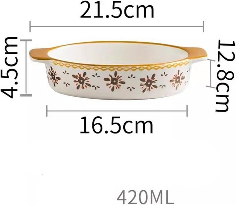 Roaster 420ML Oval Ceramic Baking Pan Cheese Baked Rice Pan Creative Spaghetti Plate Double Ears Oven Baking Vegetable Plate roasting pan(Green) - Image 2