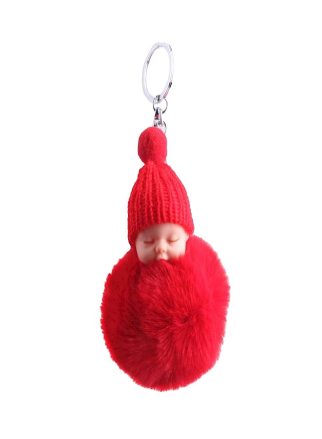 Sleeping Baby Doll Fake Fur Fluffy Ball Toys Key Chain