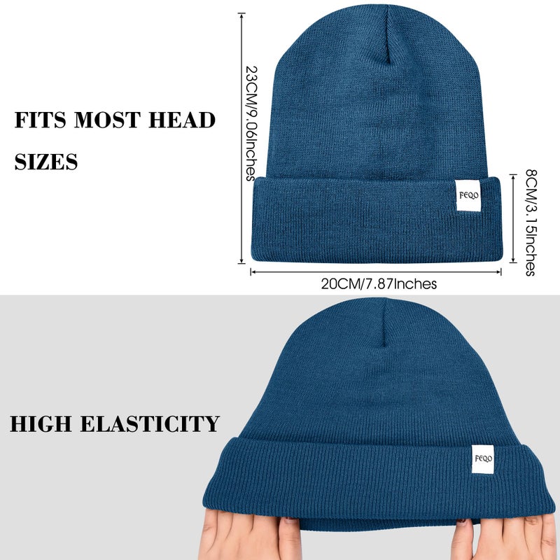 FEQO 4 Pack Satin Lined Winter Beanie Hats Soft Silk Lined Beanies Knit Warm Cuffed Hats for Women Men(Oatmeal, Blue, Dark Gray, Black) - Image 3