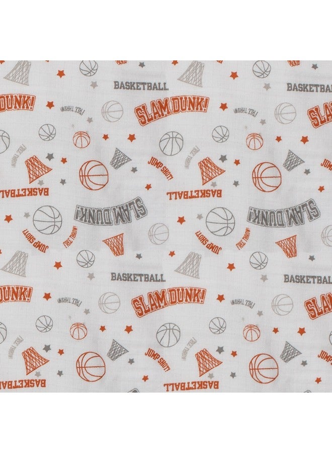 Bacati غطاء وسادة تغيير مبطن من موسلين كرة السلة برتقالي رمادي - Image 3