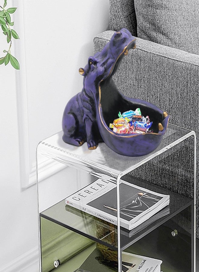 aboxoo Hippo Statue Home Resin Hippopotamus Figurine Fun Candy Dish,Key Bowl,Big Mouth Sculpture Table Art Decoration Sundries Container Storage Box (Purple) - Image 4
