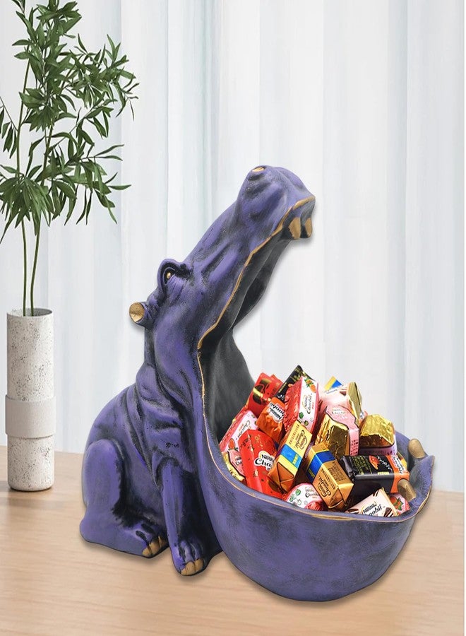 aboxoo Hippo Statue Home Resin Hippopotamus Figurine Fun Candy Dish,Key Bowl,Big Mouth Sculpture Table Art Decoration Sundries Container Storage Box (Purple) - Image 5