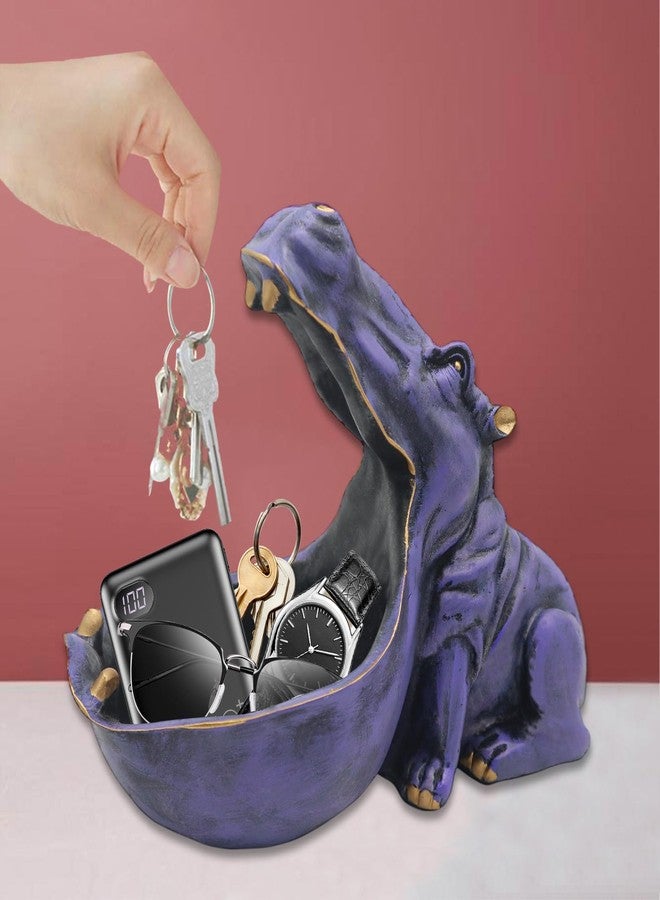 aboxoo Hippo Statue Home Resin Hippopotamus Figurine Fun Candy Dish,Key Bowl,Big Mouth Sculpture Table Art Decoration Sundries Container Storage Box (Purple) - Image 2