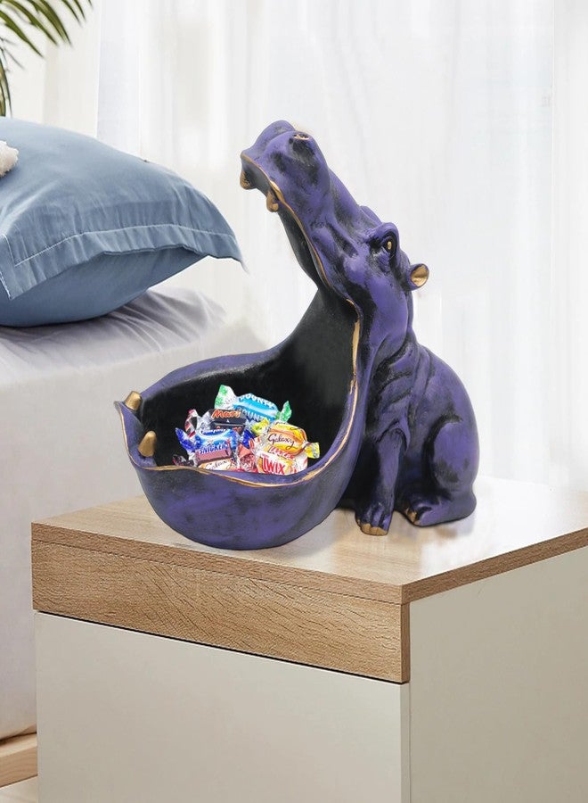 aboxoo Hippo Statue Home Resin Hippopotamus Figurine Fun Candy Dish,Key Bowl,Big Mouth Sculpture Table Art Decoration Sundries Container Storage Box (Purple) - Image 3
