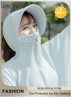 RIOXS Women's Upf 50+ Uv Sun Protection Ice Silk Clothing Long Sleeve Breathable Shirts Lightweight Hoodie Zip Up Outdoor Jacket Coat  - Image 2