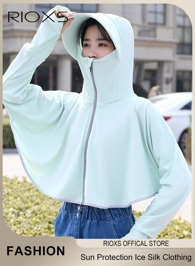 RIOXS Women's Upf 50+ Uv Sun Protection Ice Silk Clothing Long Sleeve Breathable Shirts Lightweight Hoodie Zip Up Outdoor Jacket Coat  - Image 1