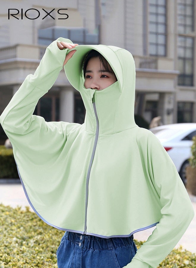 RIOXS Women's Upf 50+ Uv Sun Protection Ice Silk Clothing Long Sleeve Breathable Shirts Lightweight Hoodie Zip Up Outdoor Jacket Coat - Image 1