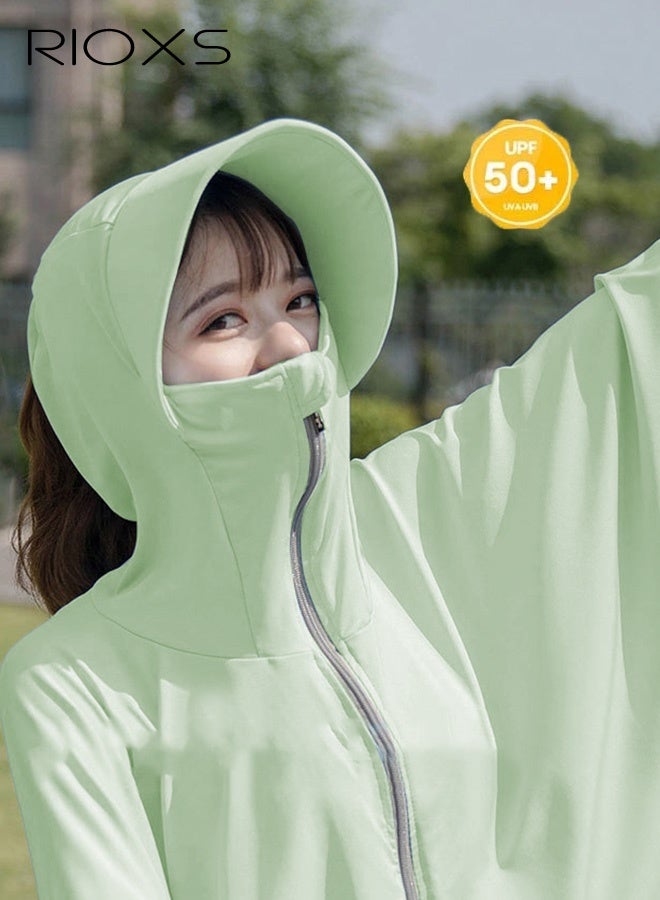 RIOXS Women's Upf 50+ Uv Sun Protection Ice Silk Clothing Long Sleeve Breathable Shirts Lightweight Hoodie Zip Up Outdoor Jacket Coat - Image 2
