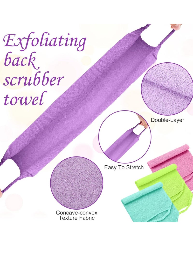 Moukeren - Moukeren Exfoliating Back Scrubber with Handles 4 Packs Nylon Back Exfoliator Extended Length Back Washers Scrubbers Stretchable Pull Strap(Pink, Blue, Fluorescent Green, Purple) - Image 1
