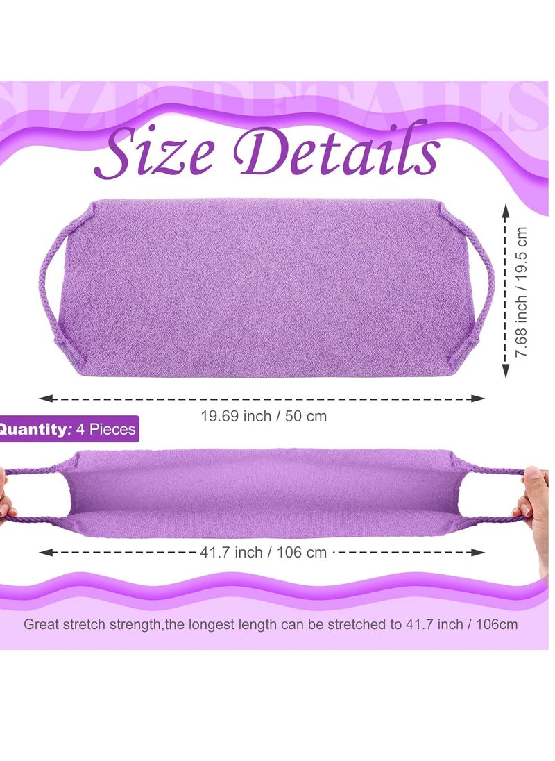 Moukeren - Moukeren Exfoliating Back Scrubber with Handles 4 Packs Nylon Back Exfoliator Extended Length Back Washers Scrubbers Stretchable Pull Strap(Pink, Blue, Fluorescent Green, Purple) - Image 1