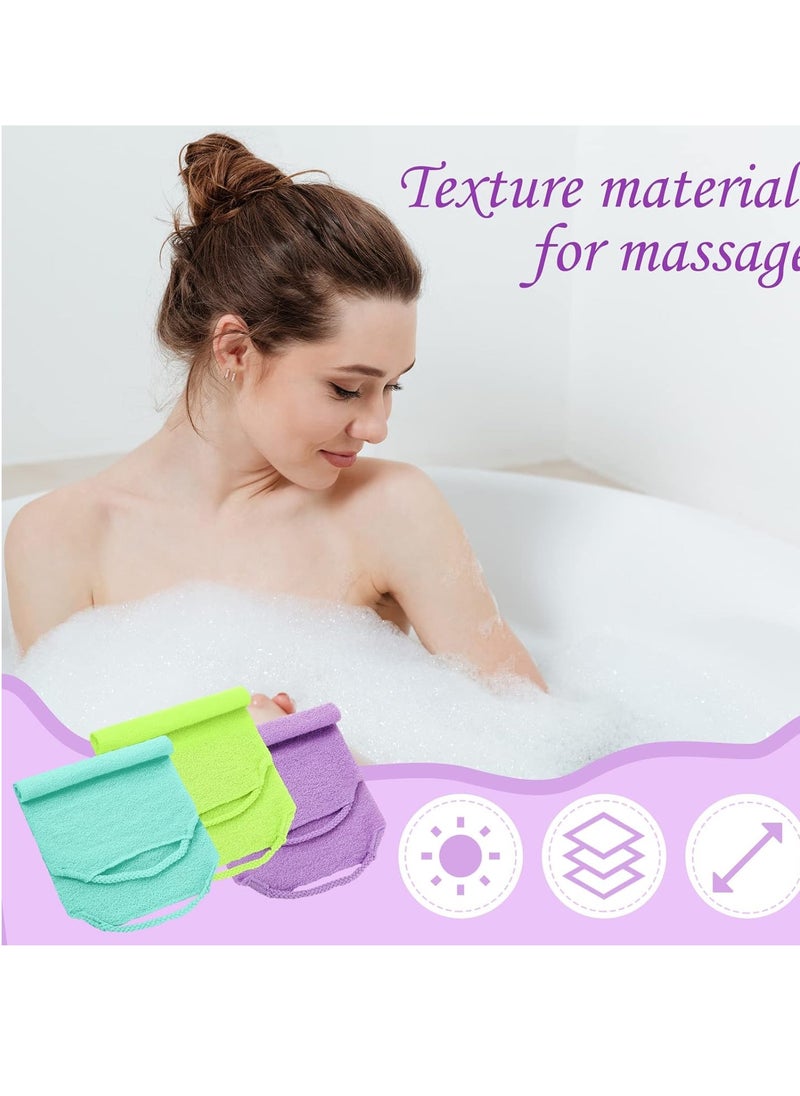 Moukeren - Moukeren Exfoliating Back Scrubber with Handles 4 Packs Nylon Back Exfoliator Extended Length Back Washers Scrubbers Stretchable Pull Strap(Pink, Blue, Fluorescent Green, Purple) - Image 1