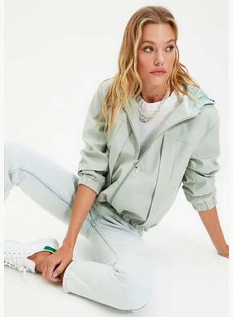 trendyol Mint Hooded Raincoat with Water Repellent Feature TWOSS21MO0076