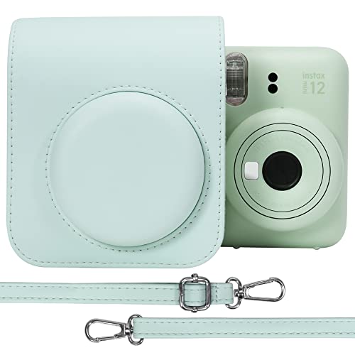 Aenllosi PU Leather Protective Case for Fujifilm Instax Mini 12/11 Instant Film Camera Travel Case,with Pocket and Adjustable Shoulder Strap(Mint Green,Case Only) - Image 1