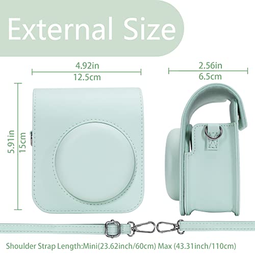 Aenllosi PU Leather Protective Case for Fujifilm Instax Mini 12/11 Instant Film Camera Travel Case,with Pocket and Adjustable Shoulder Strap(Mint Green,Case Only) - Image 5