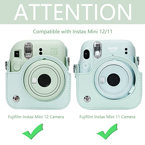 Aenllosi PU Leather Protective Case for Fujifilm Instax Mini 12/11 Instant Film Camera Travel Case,with Pocket and Adjustable Shoulder Strap(Mint Green,Case Only) - Image 3