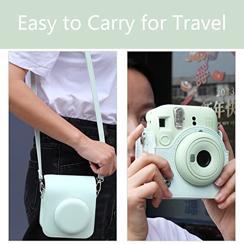Aenllosi PU Leather Protective Case for Fujifilm Instax Mini 12/11 Instant Film Camera Travel Case,with Pocket and Adjustable Shoulder Strap(Mint Green,Case Only) - Image 2