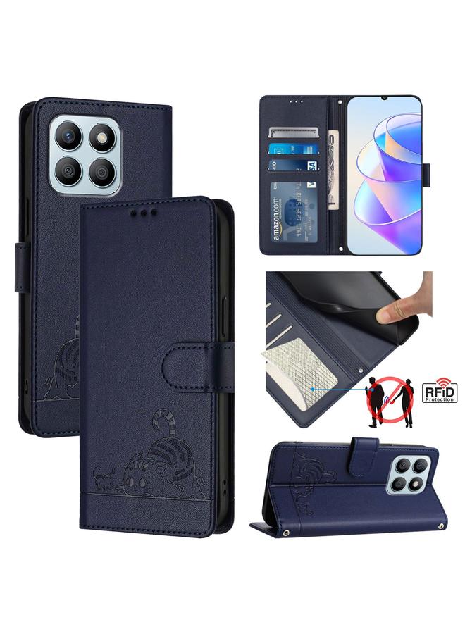 S-TOP Case For Honor X6a 4G Cat Rat Embossed Pattern RFID Leather Phone Case with Lanyard - Image 1