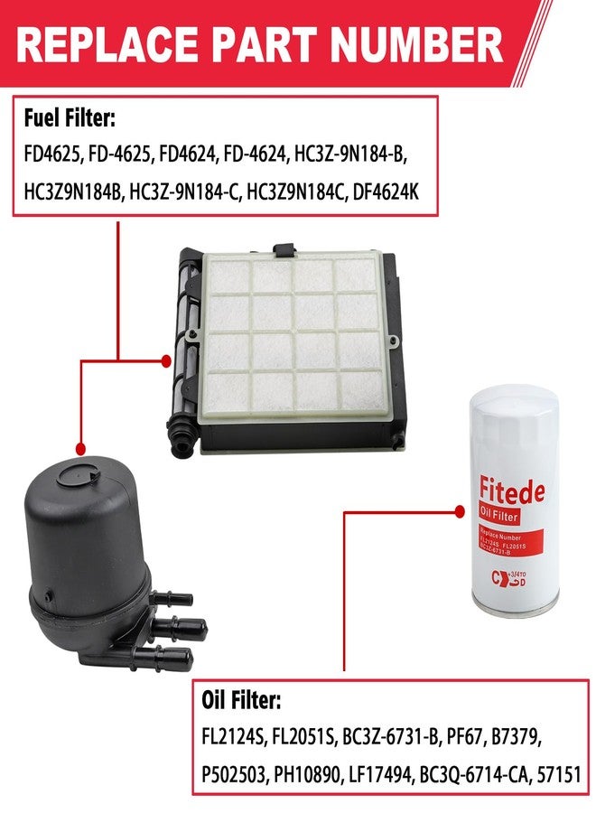 Fitede 6.7L Powerstroke Fuel Filter Element FD4625 and Oil Filter FL2124S Fits for 2017-2023 Ford F250 F350 F450 F550 Super Duty 6.7L V8 Diesel Engine Replaces# FD-4624 FD-4625 FL2051S - Image 2