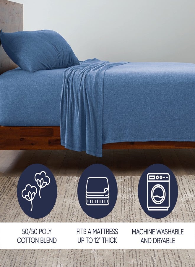 Ella Jayne Jersey Knit Sheets Set (4pc), Poly-Cotton T-Shirt Soft Sheets, Twin Size, 10'' Deep Pockets, Blue - Image 4