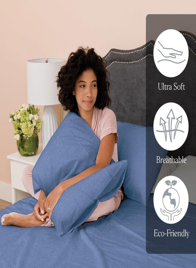 Ella Jayne Jersey Knit Sheets Set (4pc), Poly-Cotton T-Shirt Soft Sheets, Twin Size, 10'' Deep Pockets, Blue - Image 3