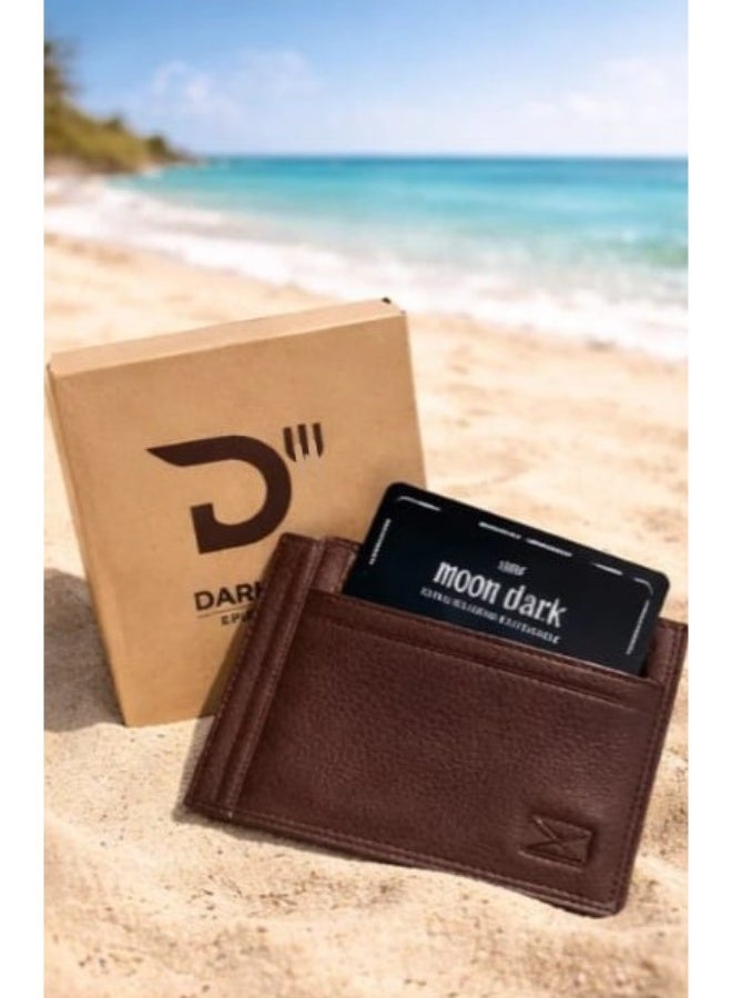 Dark Moon Brown Genuine Sleek Leather Card Holder - Image 3