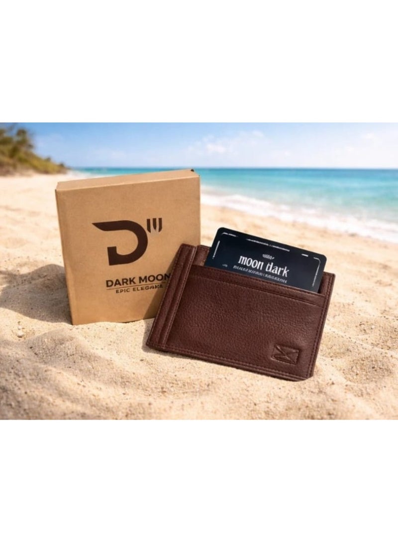 Dark Moon Brown Genuine Sleek Leather Card Holder - Image 4