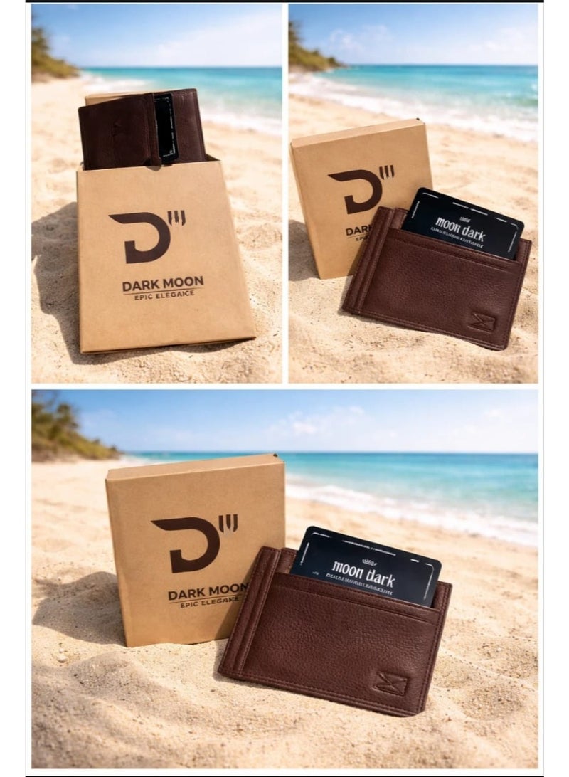 Dark Moon Brown Genuine Sleek Leather Card Holder - Image 1