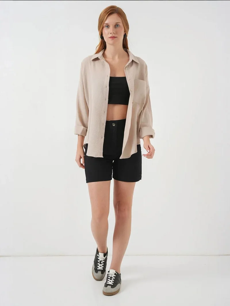 بيغ دارت قميص كتان واسع بجيوب مفصلة