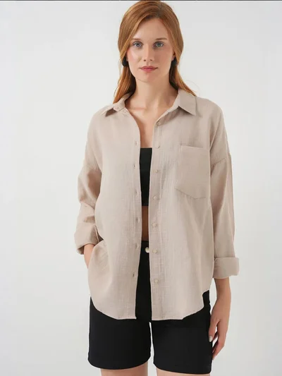 BIG DART BDART Oversized Pocket Detailed Linen Blended Shirt