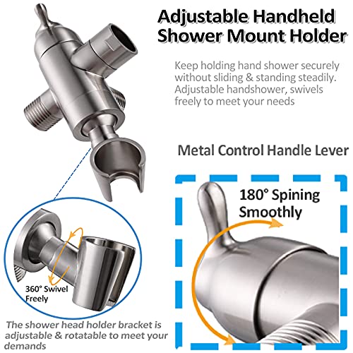 YDmeet Shower Arm Diverter with Handshower Mount, G1/2 Brass Shower Diverter Valve Bathroom Universal Shower System Replacement for Handheld Shower and Fixed Shower Head, Brushed Nickel - Image 4
