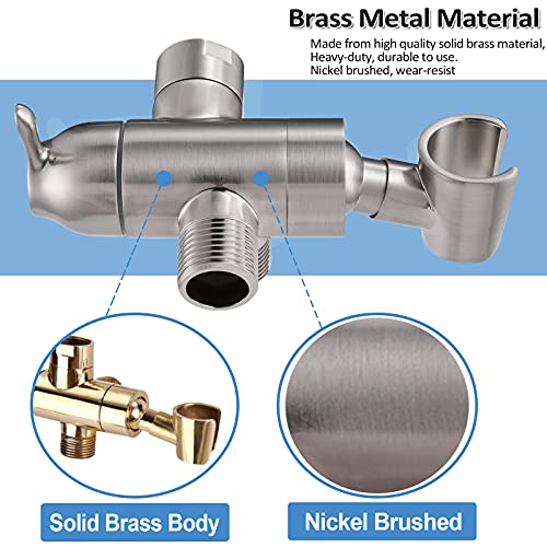 YDmeet Shower Arm Diverter with Handshower Mount, G1/2 Brass Shower Diverter Valve Bathroom Universal Shower System Replacement for Handheld Shower and Fixed Shower Head, Brushed Nickel - Image 2