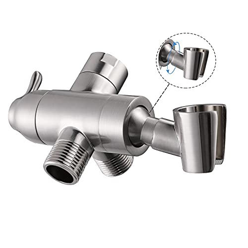YDmeet Shower Arm Diverter with Handshower Mount, G1/2 Brass Shower Diverter Valve Bathroom Universal Shower System Replacement for Handheld Shower and Fixed Shower Head, Brushed Nickel - Image 1