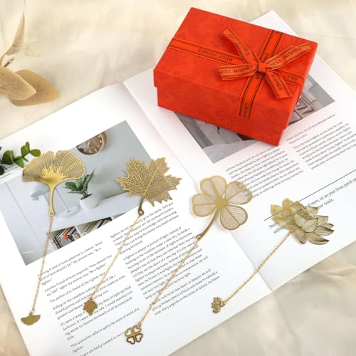 OFIFO® 4 Pcs Metal Bookmarks with Chain, Golden Floral Cutout, Vintage Page Markers for Books, Journals, Notebooks, Ideal Gift for Book Lovers, Students, Office Staff - Image 4