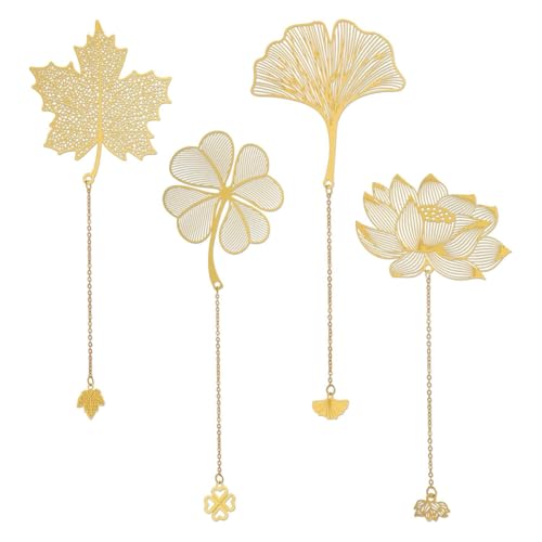OFIFO® 4 Pcs Metal Bookmarks with Chain, Golden Floral Cutout, Vintage Page Markers for Books, Journals, Notebooks, Ideal Gift for Book Lovers, Students, Office Staff - Image 1