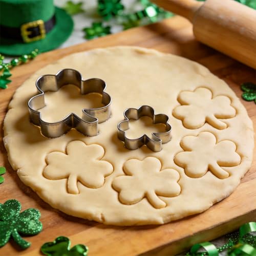 VTUGP 6Pcs St. Patrick's Day Metal Cookie Cutter Set - Shamrocks & Four Leaf Clovers Shapes Large 4’’ Small 3’’ Mini 2‘’, Stainless Steel Clover Biscuit Mold for Irish Spring Holiday Party Decor or Baking - Image 3