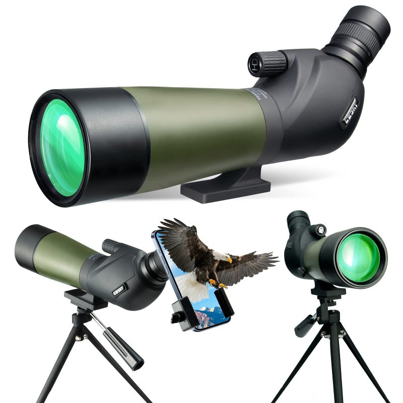 GOSKY Gosky 20-60x60 HD Spotting Scope with Tripod, Carrying Bag and Scope Phone Adapter - BAK4 45 Degree Angled Eyepiece Telescope for Target Shooting Hunting Bird Watching Wildlife Scenery  - Image 1
