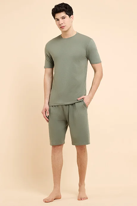 أر أند بي Solid Sleep T-Shirt with Crew Neck and Short Sleeves