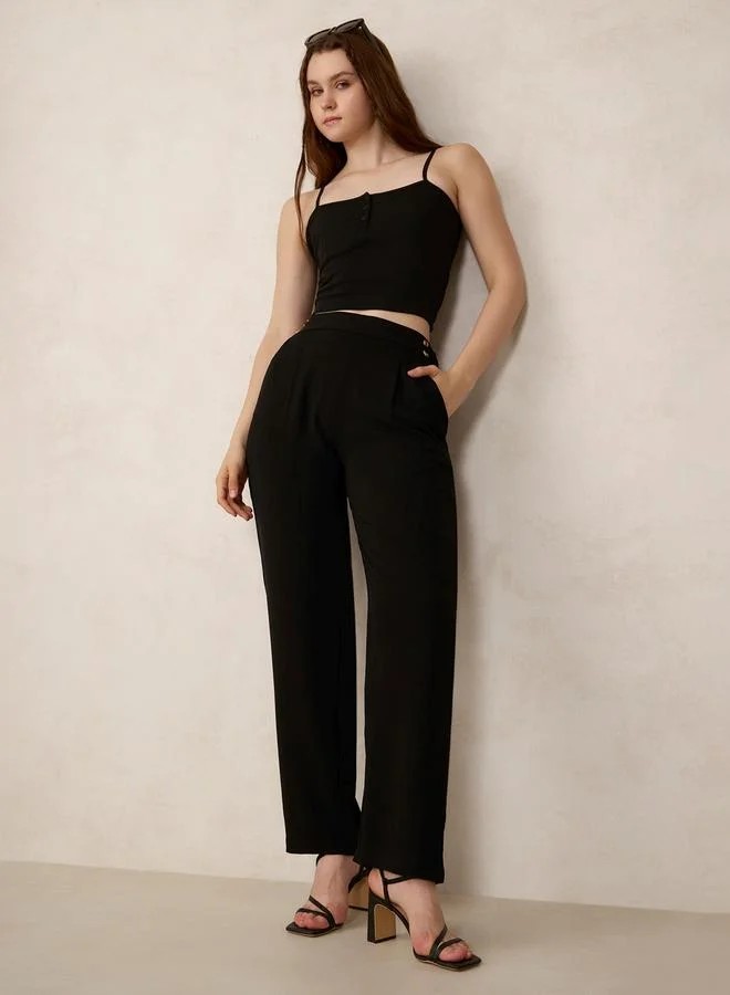 OUTZIDR Black Waist Button Pull On Pants