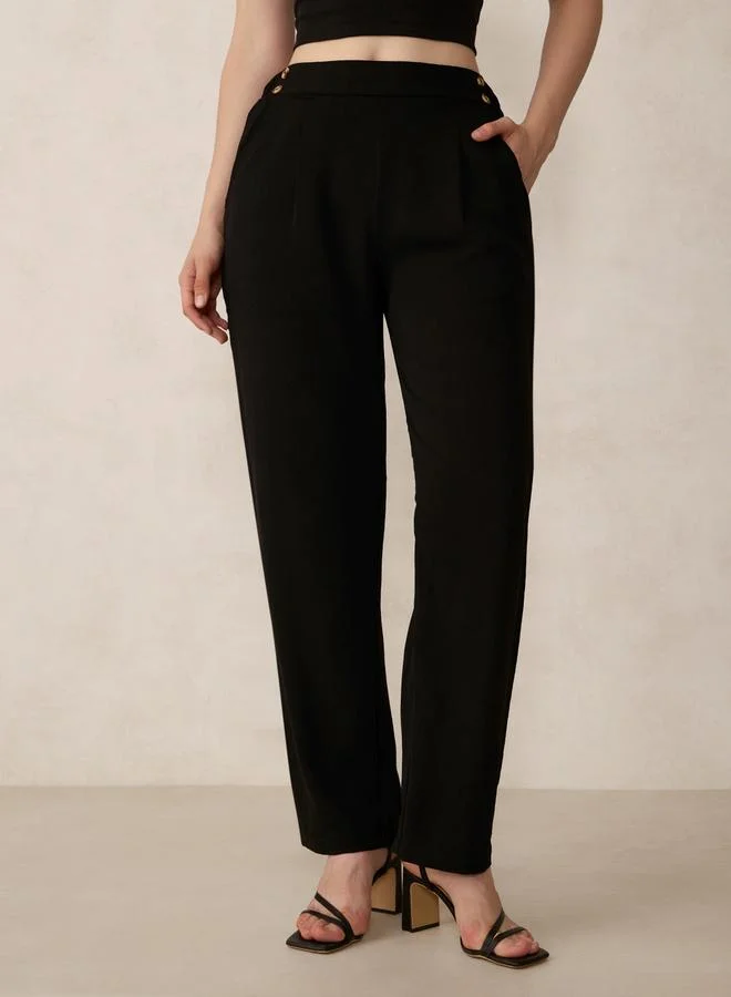 Outzidr  Black Waist Button Pull On Pants for Women | Best Price UAE