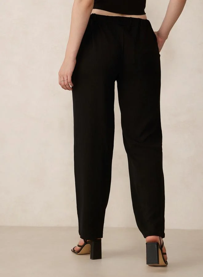 Outzidr  Black Waist Button Pull On Pants for Women | Best Price UAE