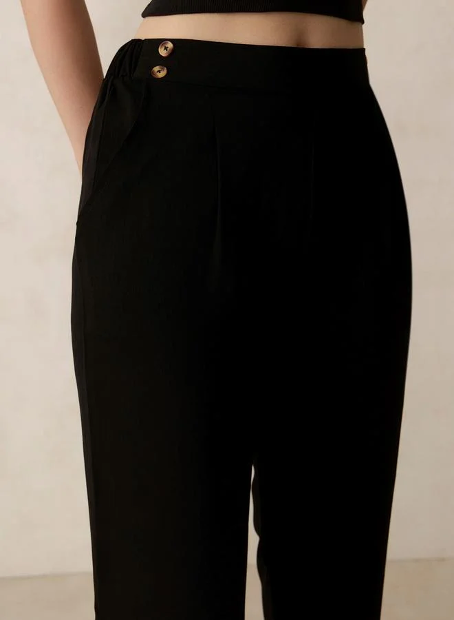 Outzidr  Black Waist Button Pull On Pants for Women | Best Price UAE