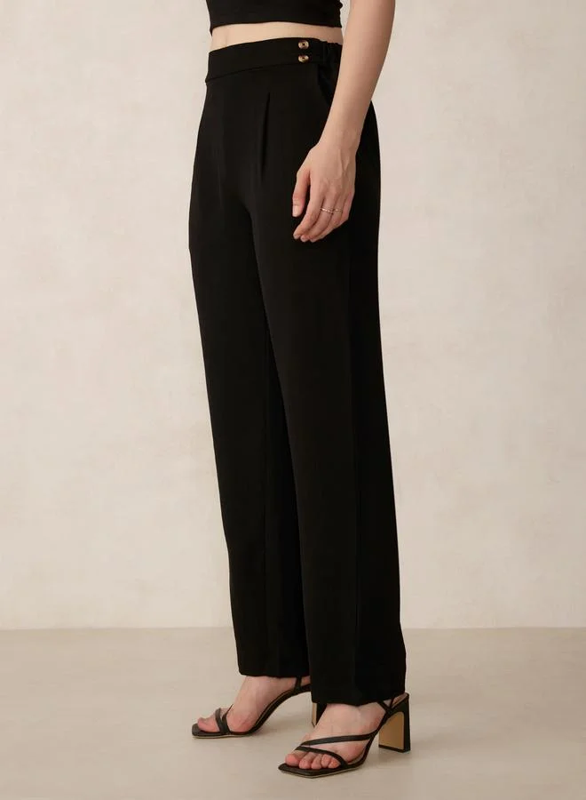 OUTZIDR Black Waist Button Pull On Pants